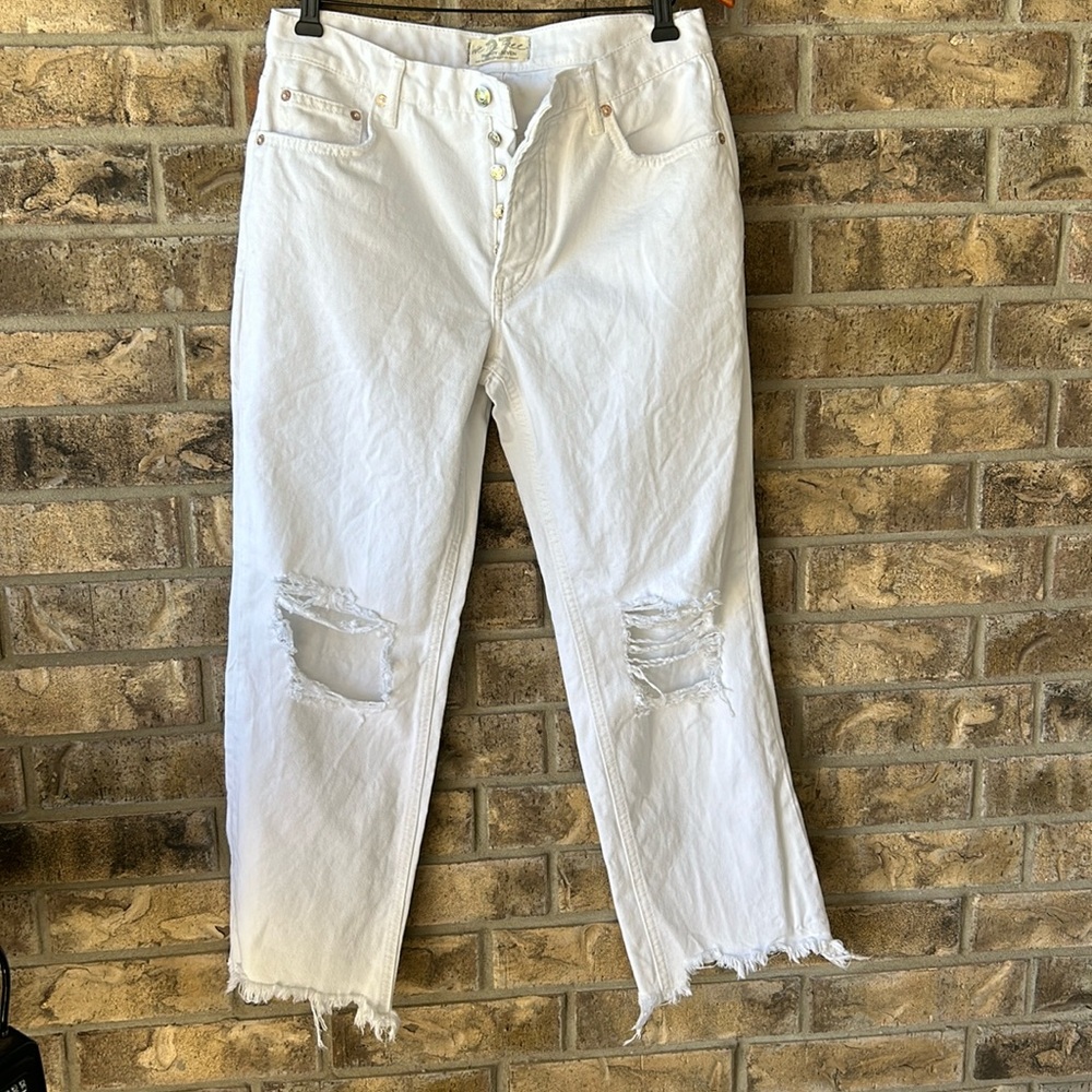 Free People White Jeans distressed style button fly size 27